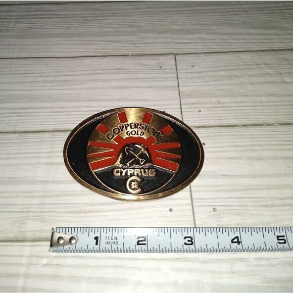 DynaBuckle Provo Utah Solid Brass Vintage Belt Buckle Copperstone Gold Cyprus - Picture 7 of 8